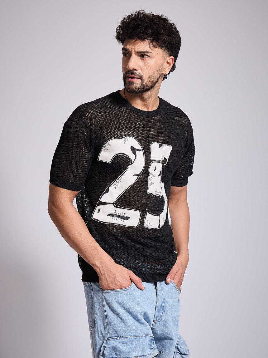 Black Knitted Pu Applique Tshirt T-Shirts Fugazee