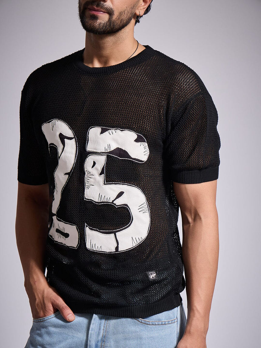 Black Knitted Pu Applique Tshirt T-Shirts Fugazee
