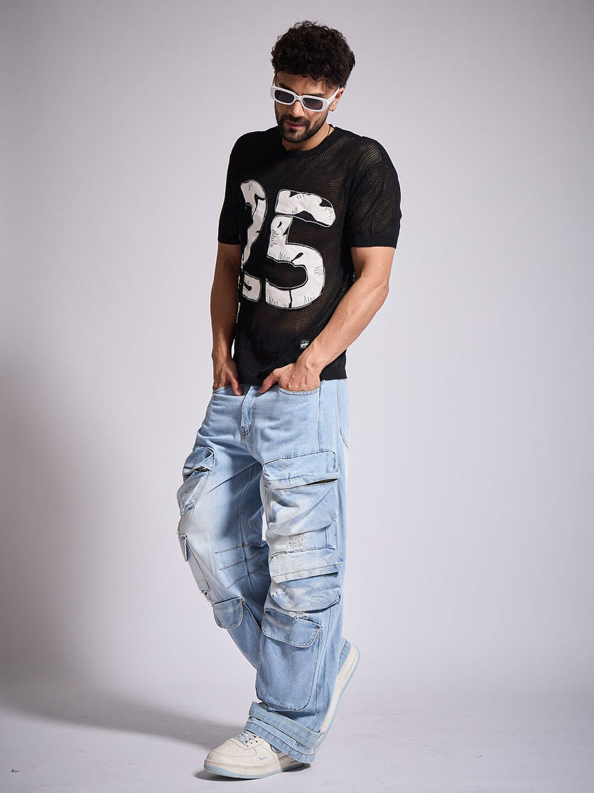 Black Knitted Pu Applique Tshirt T-Shirts Fugazee