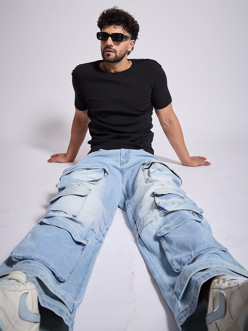 Black Ribbed Short Sleeves Tshirt T-Shirts Fugazee