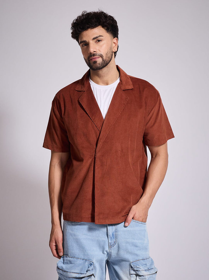 Brown Corduroy Unibutton Cuban Shirt Shirts Fugazee
