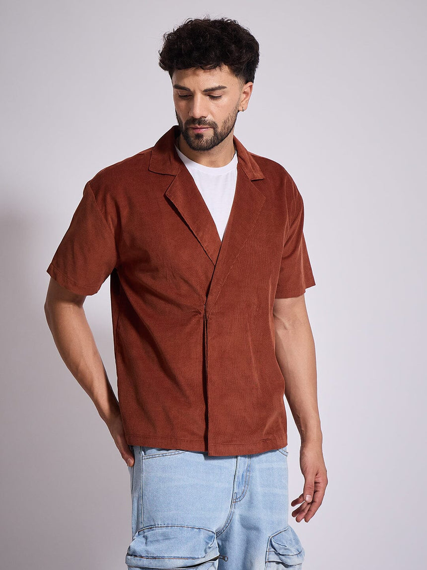 Brown Corduroy Unibutton Cuban Shirt Shirts Fugazee