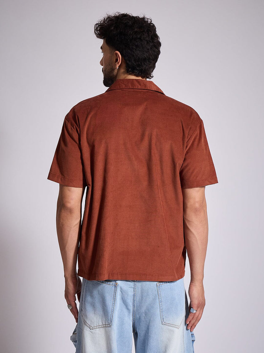 Brown Corduroy Unibutton Cuban Shirt Shirts Fugazee