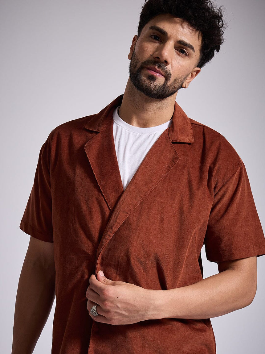 Brown Corduroy Unibutton Cuban Shirt Shirts Fugazee