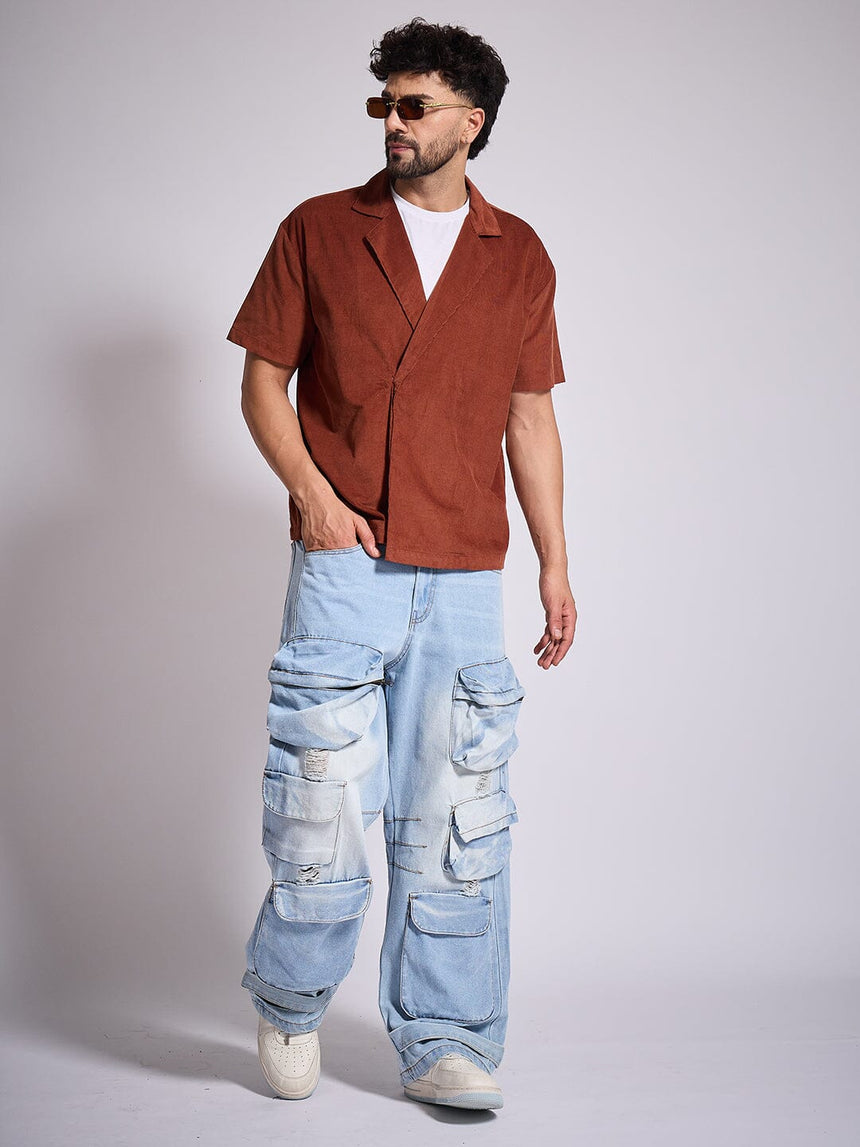 Brown Corduroy Unibutton Cuban Shirt Shirts Fugazee