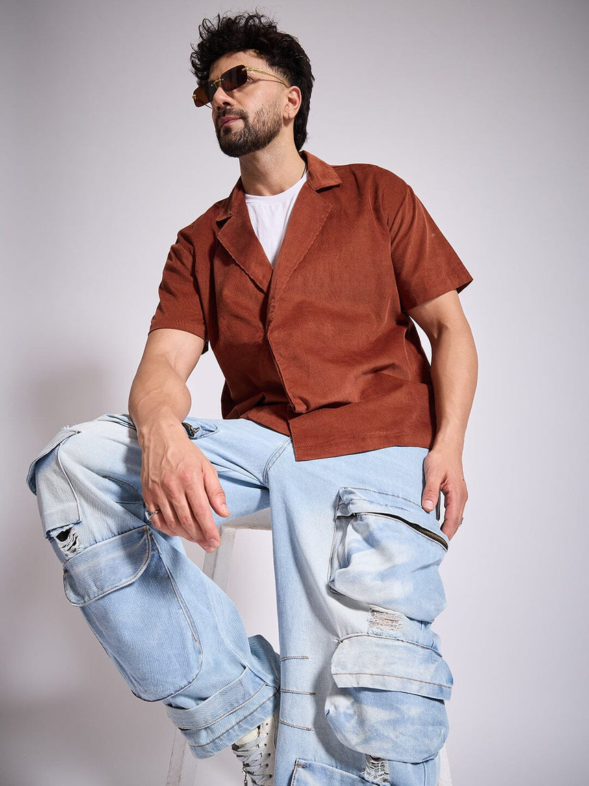Brown Corduroy Unibutton Cuban Shirt Shirts Fugazee
