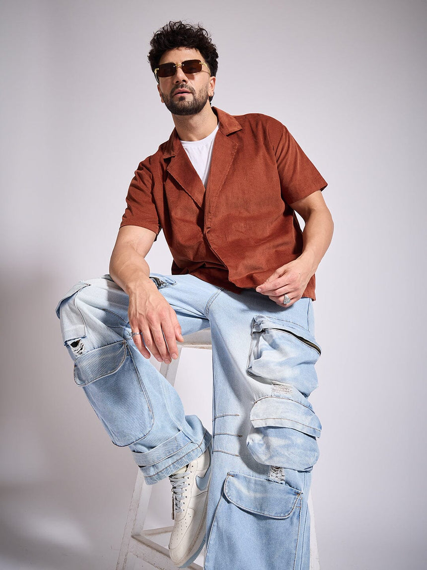 Brown Corduroy Unibutton Cuban Shirt Shirts Fugazee