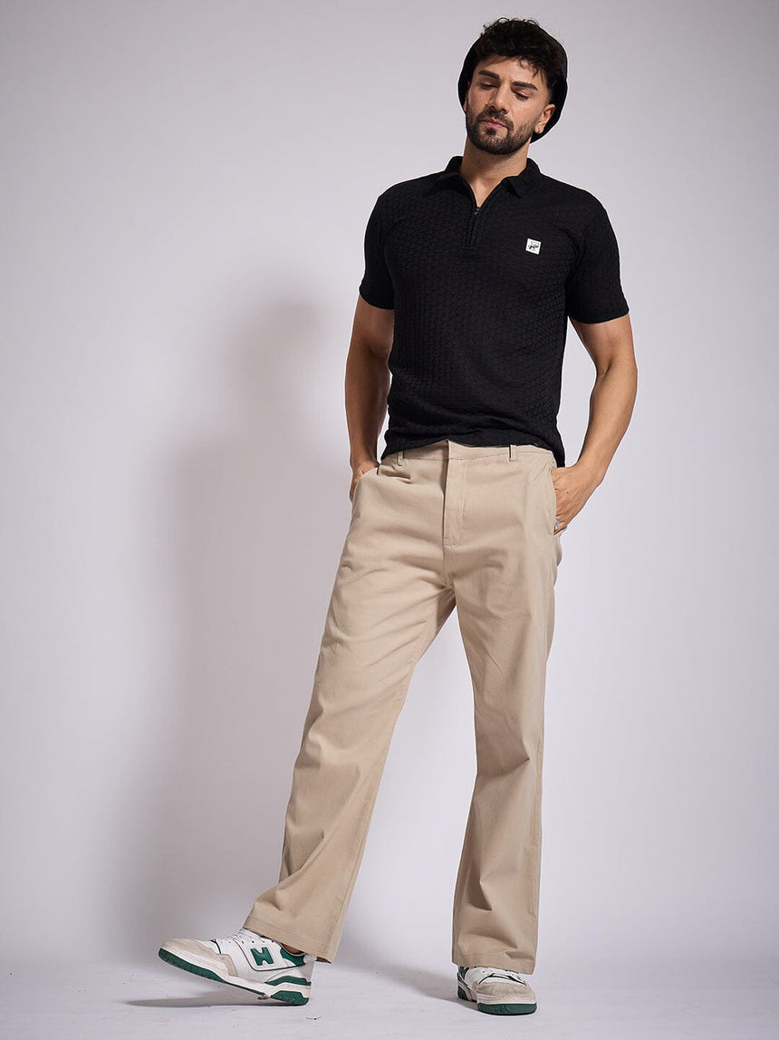 Black Textured Knitted Polo Tshirt T-Shirts Fugazee