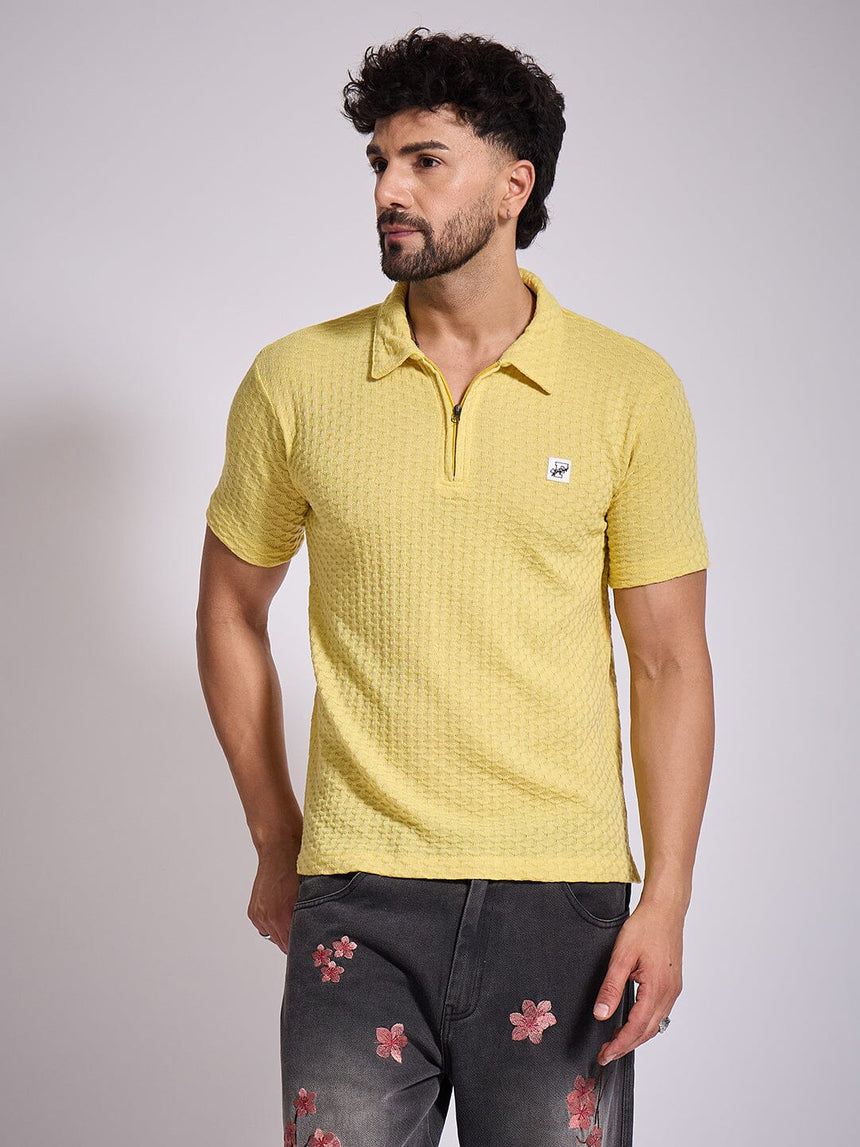 Lemon Textured Knitted Polo Tshirt T-Shirts Fugazee