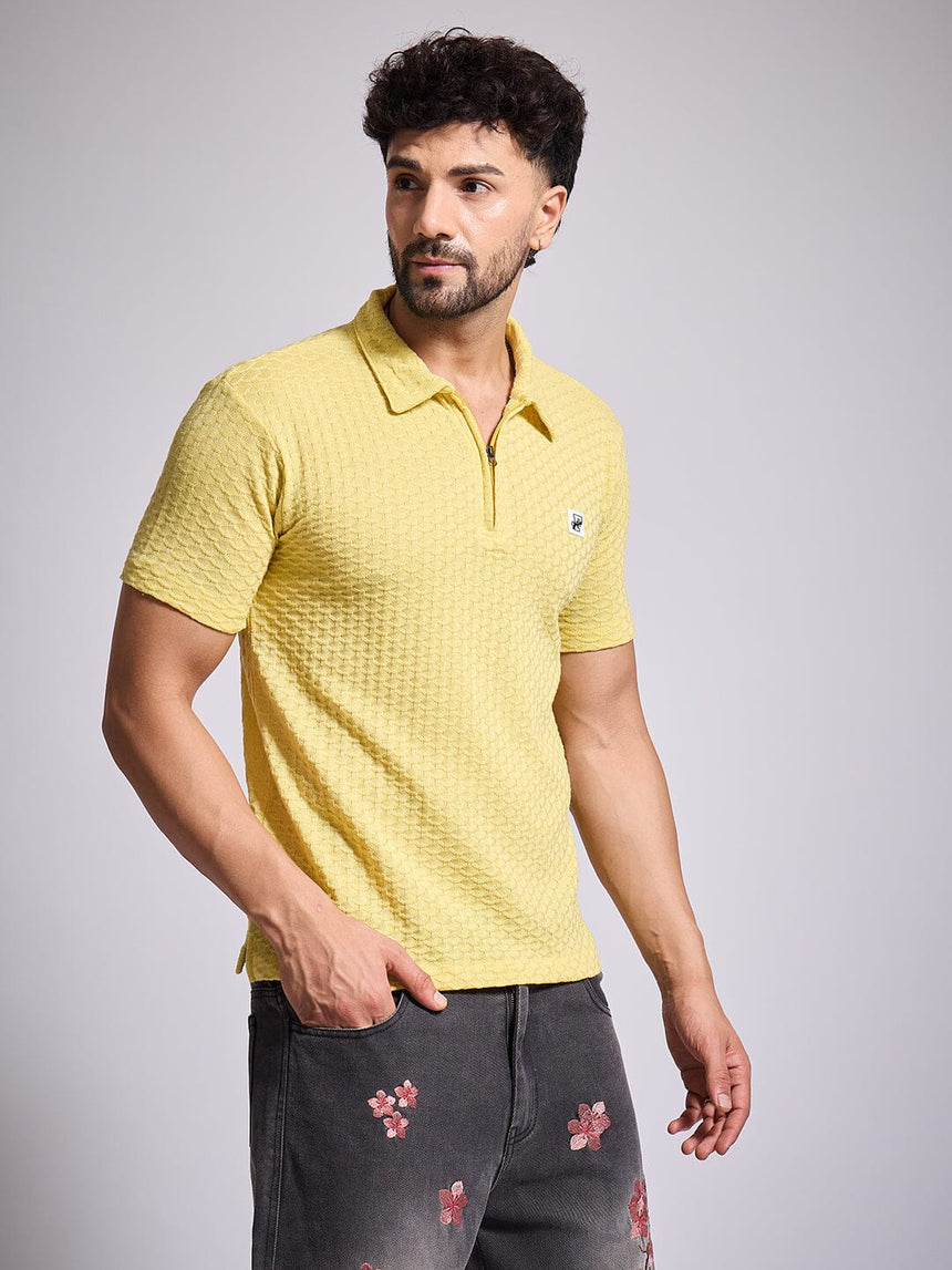 Lemon Textured Knitted Polo Tshirt T-Shirts Fugazee