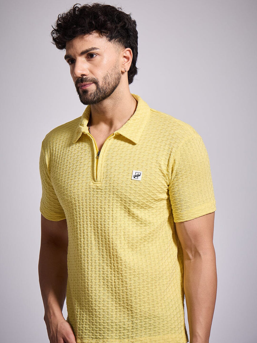 Lemon Textured Knitted Polo Tshirt T-Shirts Fugazee