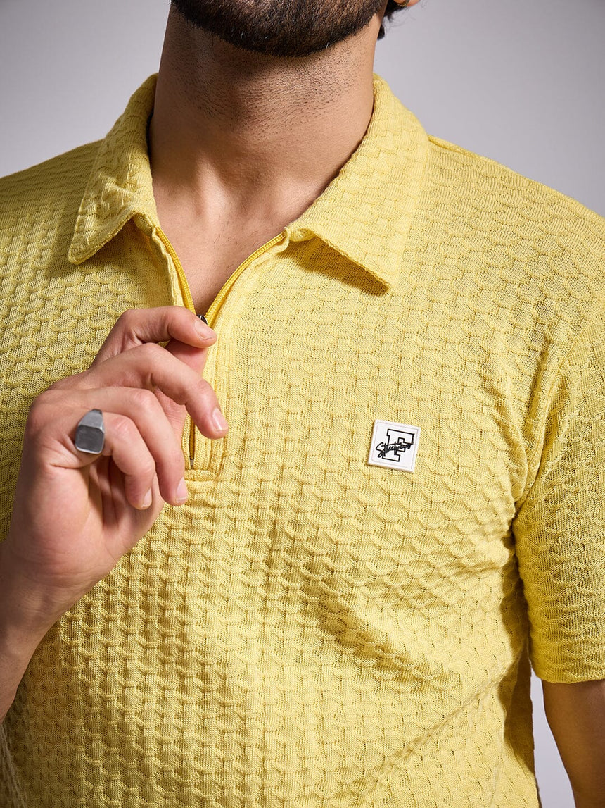 Lemon Textured Knitted Polo Tshirt T-Shirts Fugazee