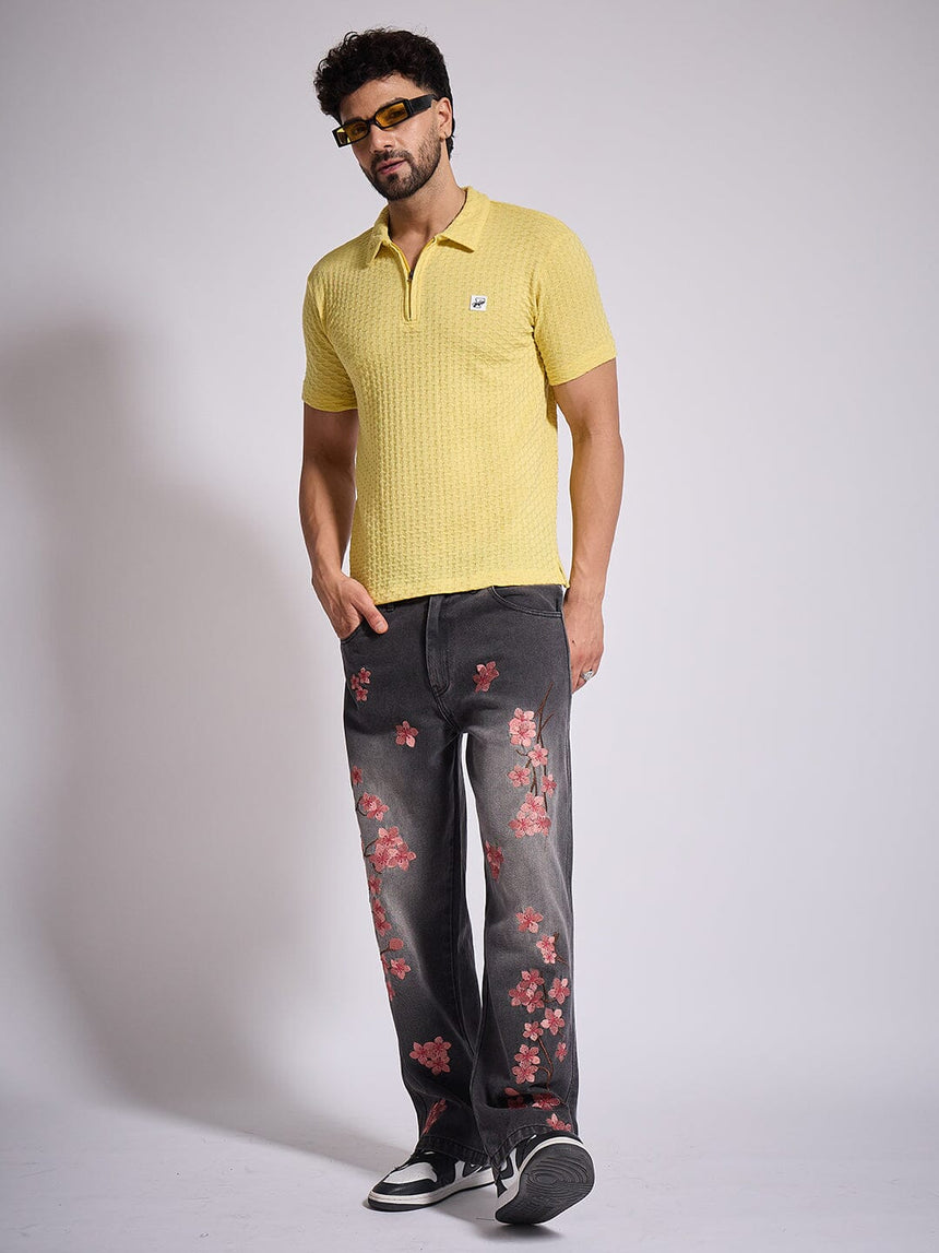 Lemon Textured Knitted Polo Tshirt T-Shirts Fugazee