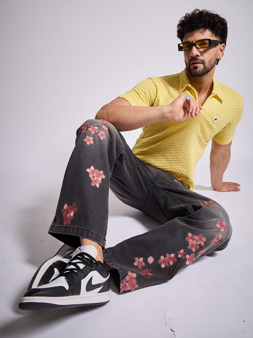 Lemon Textured Knitted Polo Tshirt T-Shirts Fugazee