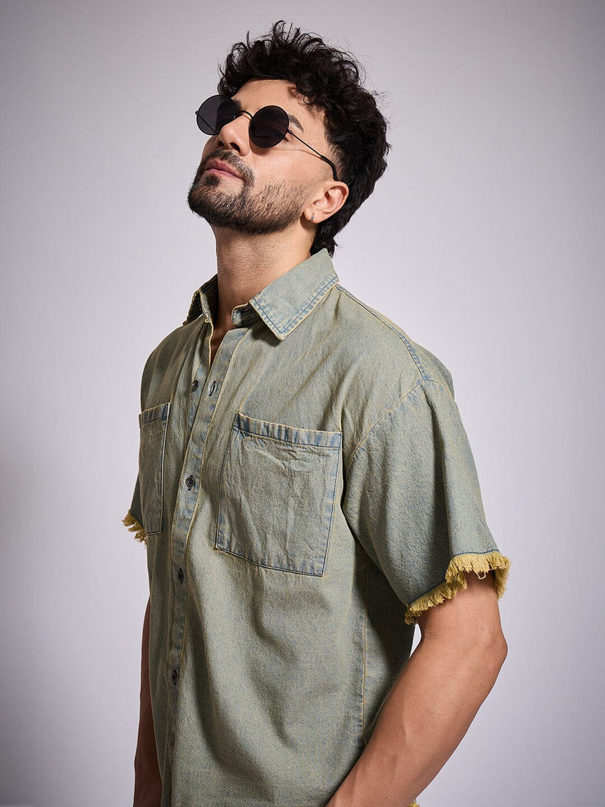 Indigo Tinted Raw Edge Shirt Shirts Fugazee
