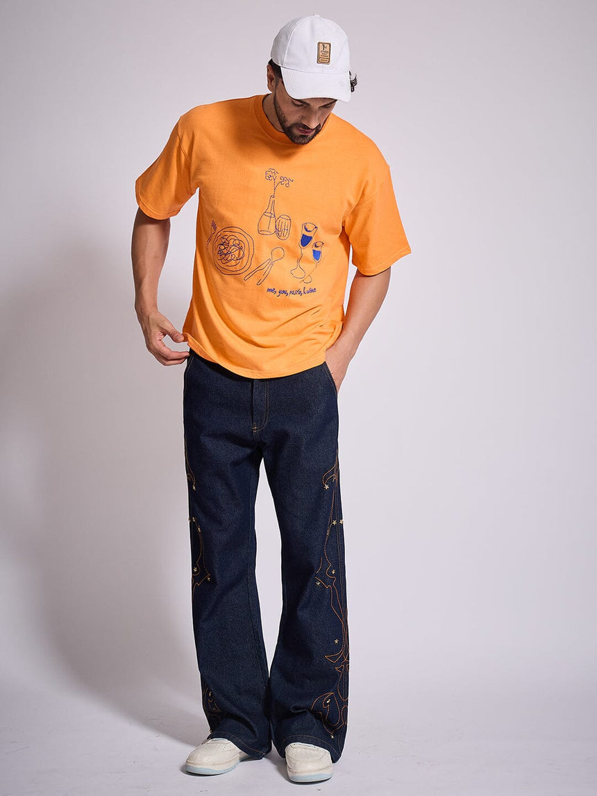 Orange Oversized Embroidery Tshirt T-Shirts Fugazee