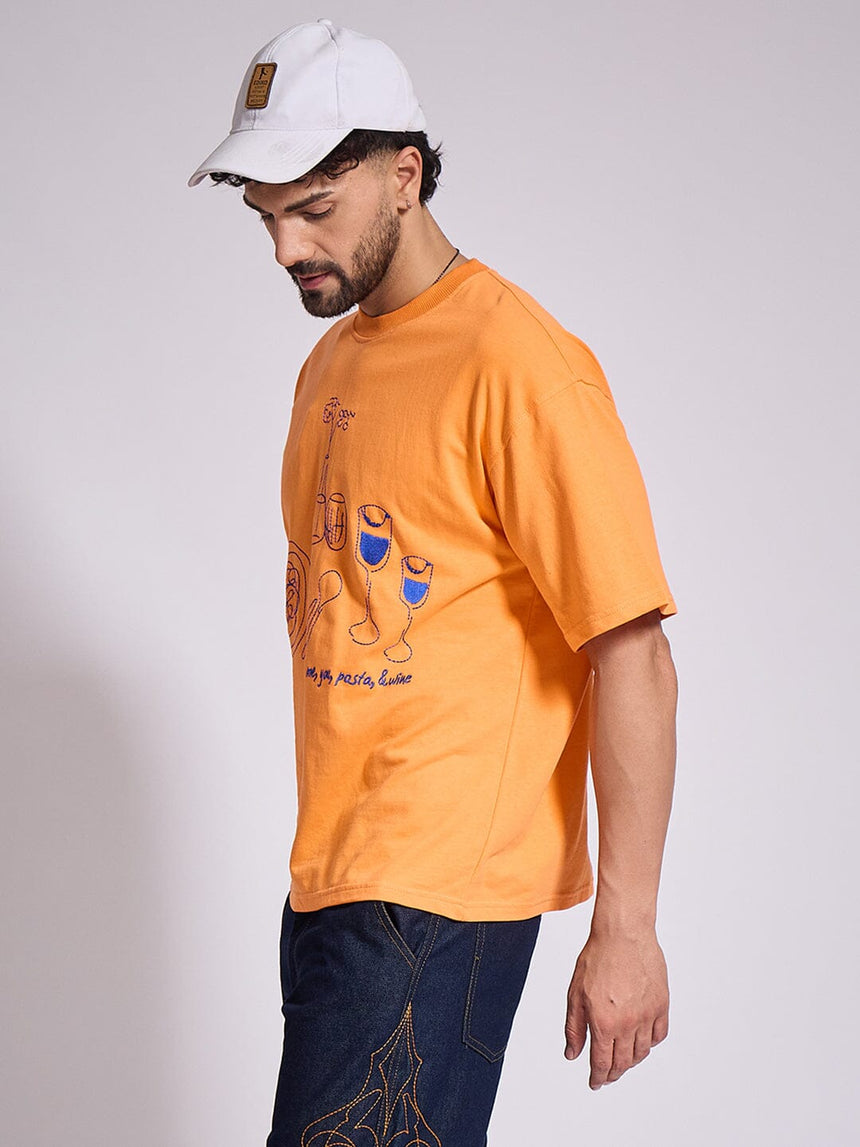 Orange Oversized Embroidery Tshirt T-Shirts Fugazee