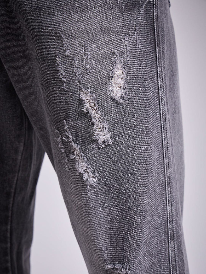 Grey Distressed Flared Denim Jeans Fugazee