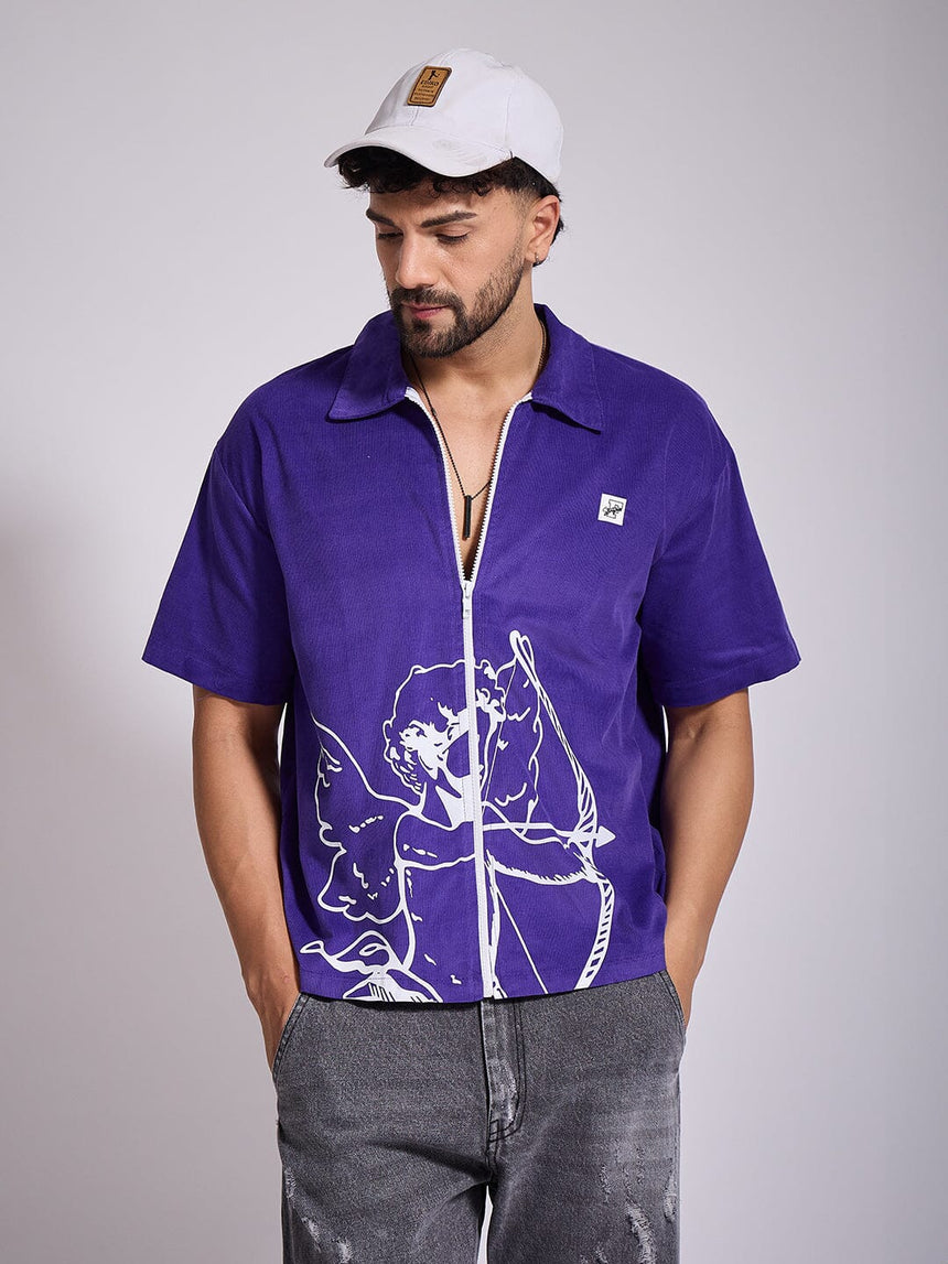Purple Cupid Graphic Zipped Shirt Shirts Fugazee