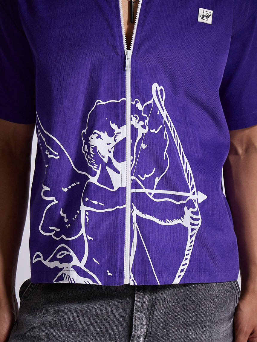 Purple Cupid Graphic Zipped Shirt Shirts Fugazee