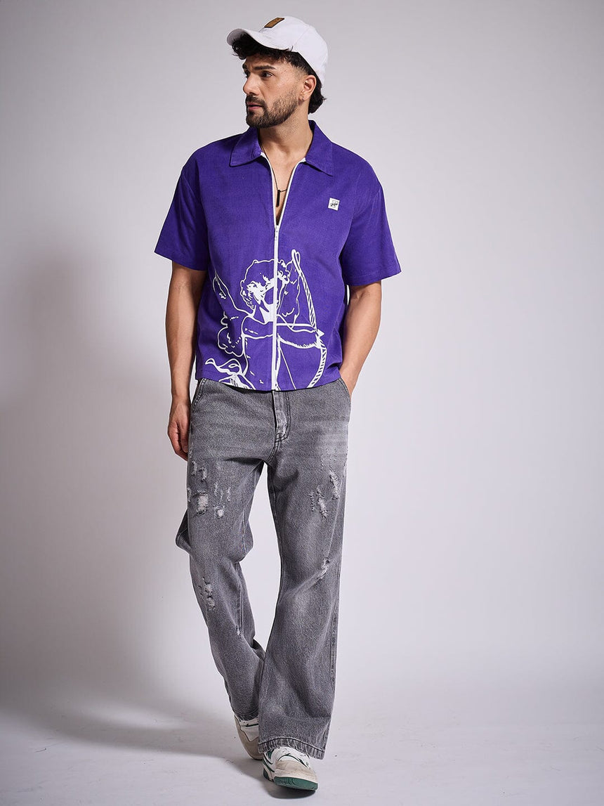 Purple Cupid Graphic Zipped Shirt Shirts Fugazee