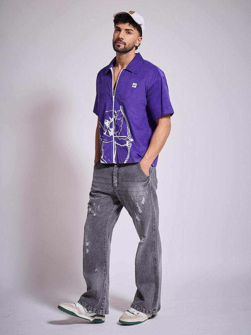 Purple Cupid Graphic Zipped Shirt Shirts Fugazee