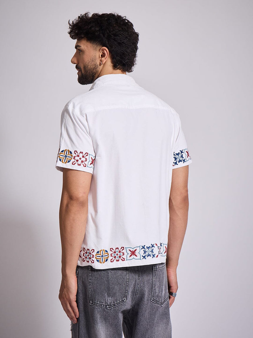 White Patterned Embroidered Corduroy Shirt Shirts Fugazee