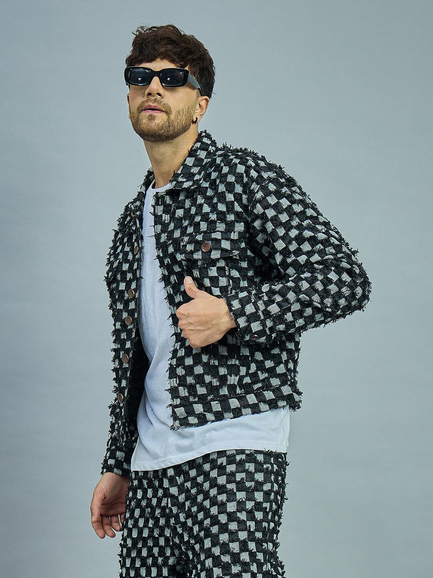 Black Frayed Denim Oversized Jacket Jackets Fugazee