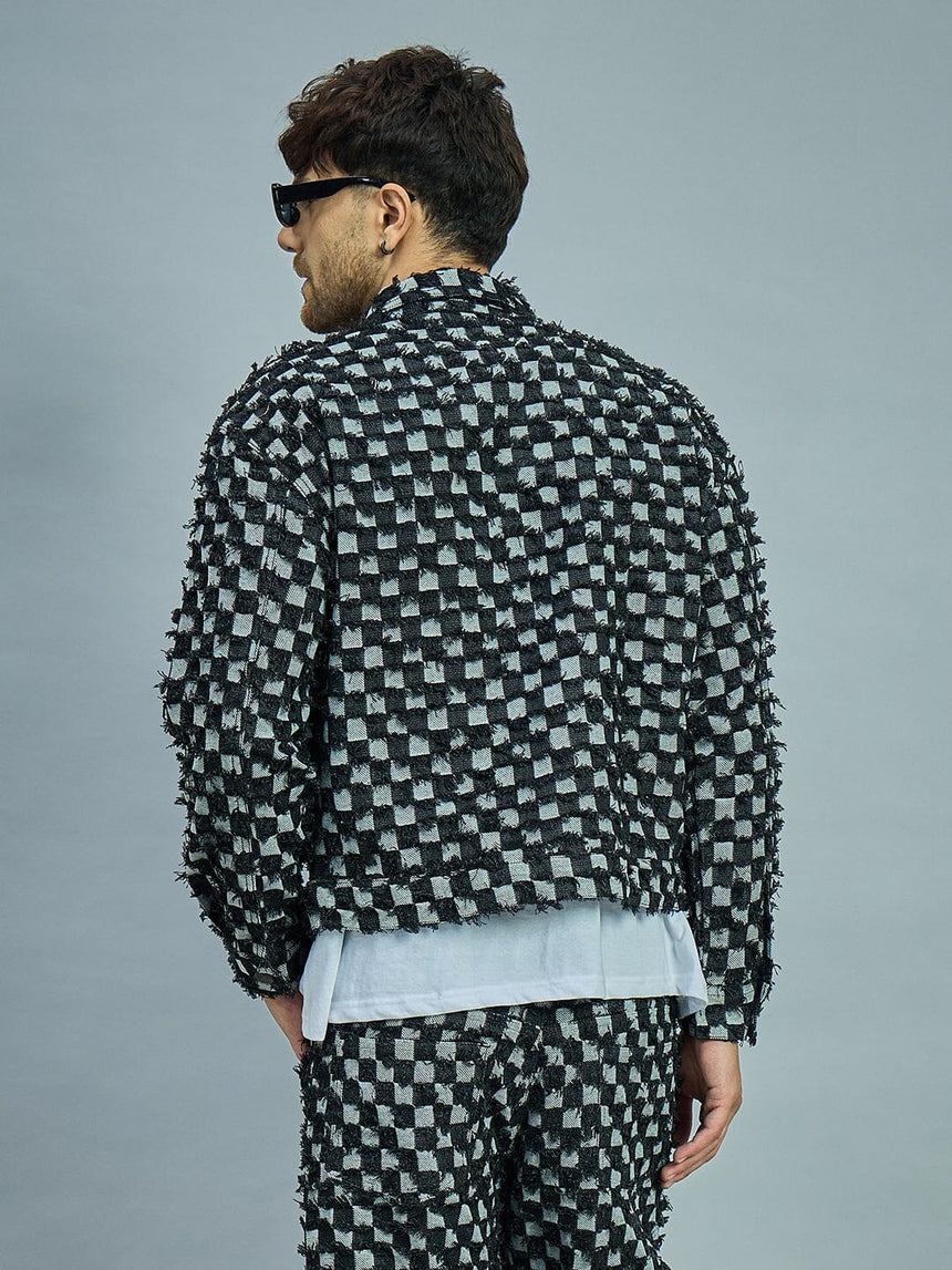 Black Frayed Denim Oversized Jacket Jackets Fugazee