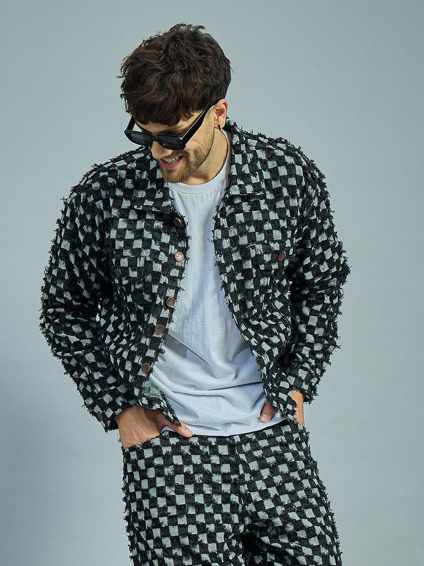 Black Frayed Denim Oversized Jacket Jackets Fugazee