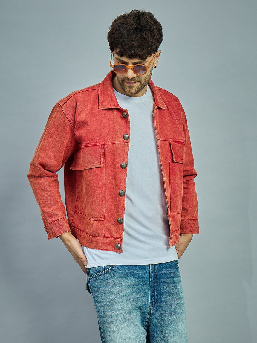 Rust Dye Cropped Denim Jacket Jackets Fugazee