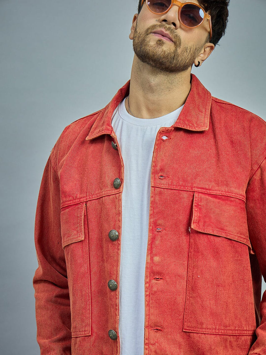 Rust Dye Cropped Denim Jacket Jackets Fugazee