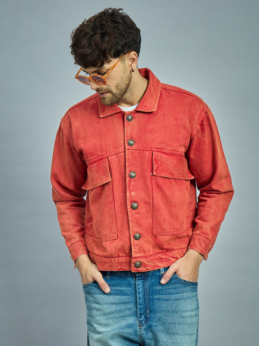 Rust Dye Cropped Denim Jacket Jackets Fugazee