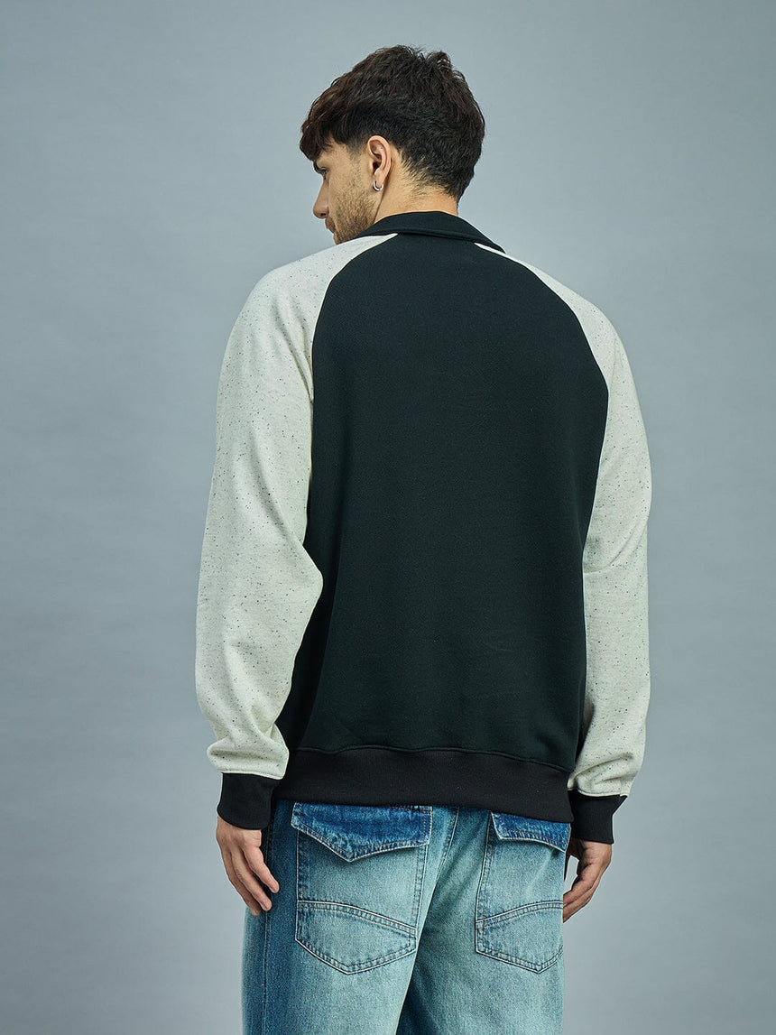 Black & Ecru Raglan Monogram Polo Sweatshirt Sweatshirts Fugazee