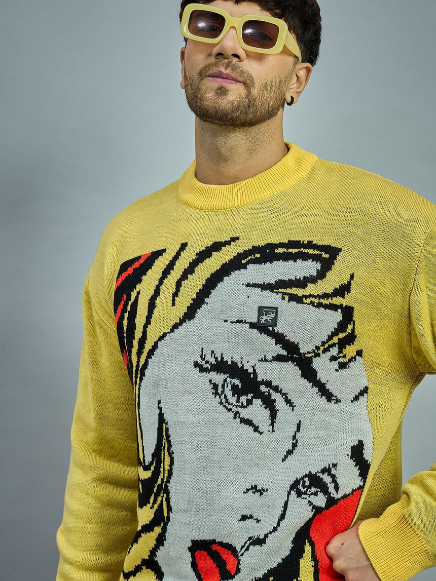 Yellow Girl Face Oversized Sweater Sweaters Fugazee
