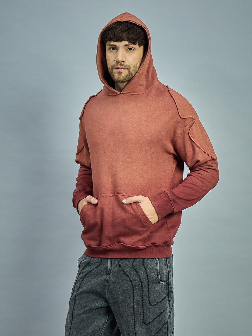Brown Ombre Shoulder Patch Oversized Hoodie Sweatshirts Fugazee