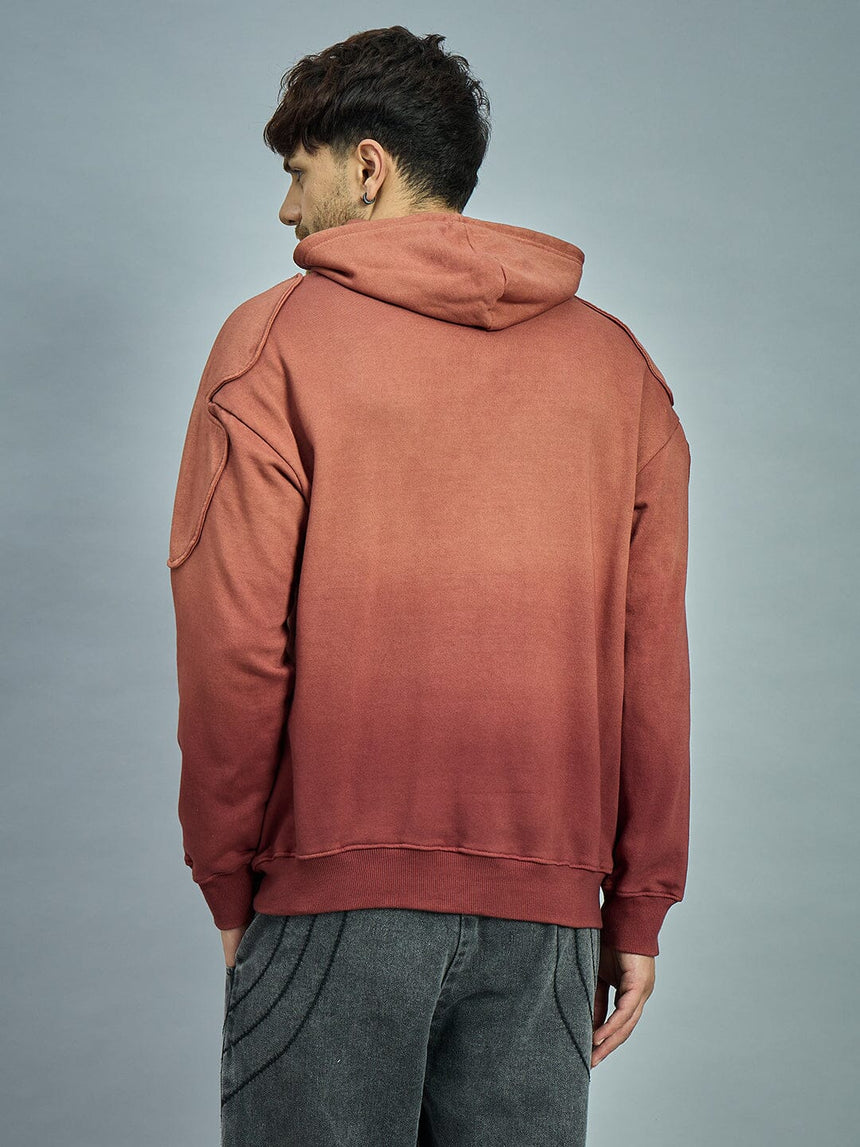 Brown Ombre Shoulder Patch Oversized Hoodie Sweatshirts Fugazee