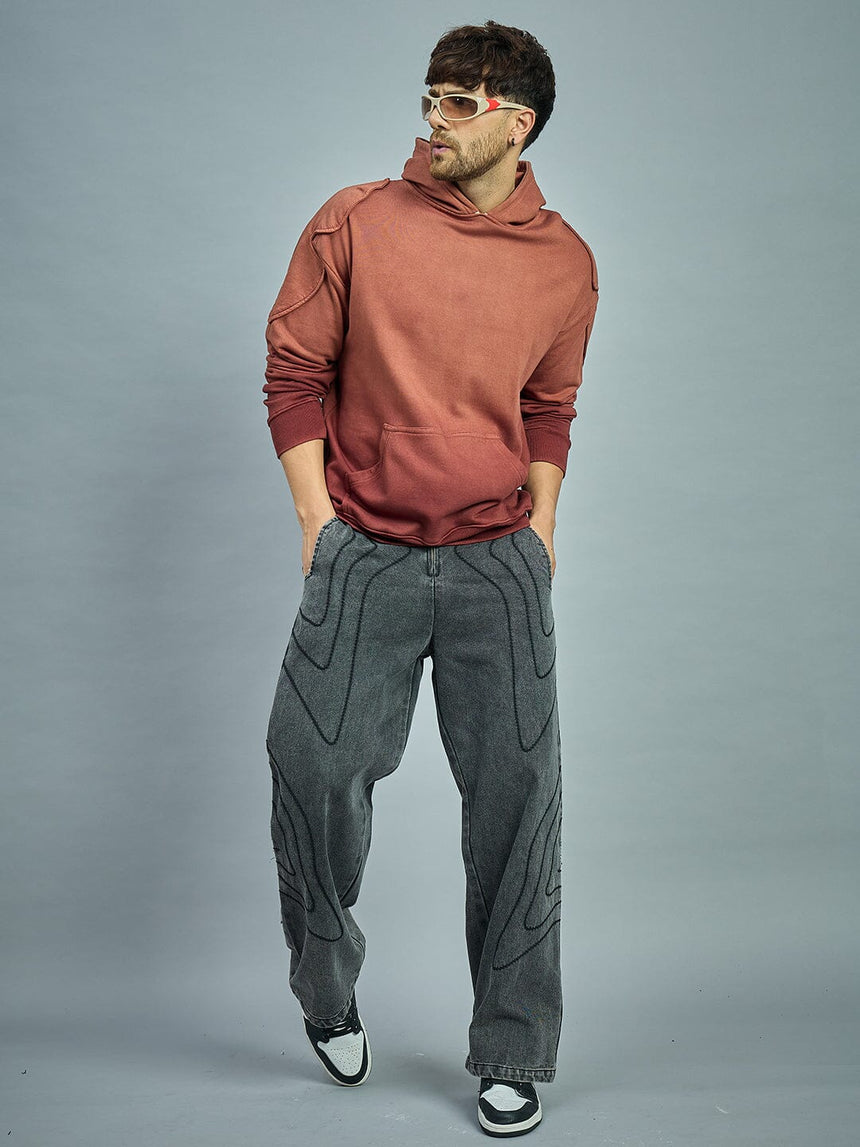 Brown Ombre Shoulder Patch Oversized Hoodie Sweatshirts Fugazee