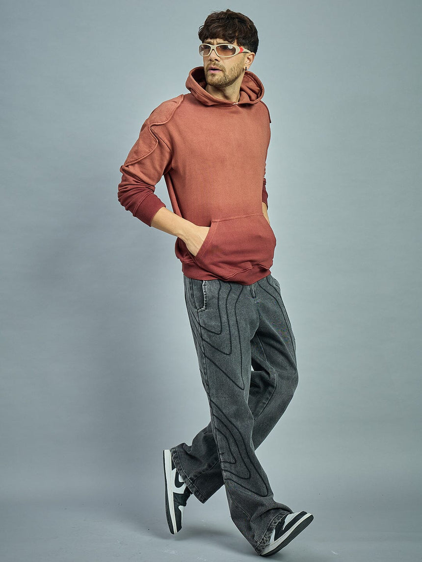 Brown Ombre Shoulder Patch Oversized Hoodie Sweatshirts Fugazee