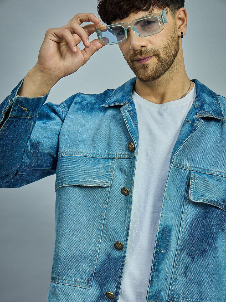 Bleach Washed Cropped Denim Jacket Jackets Fugazee