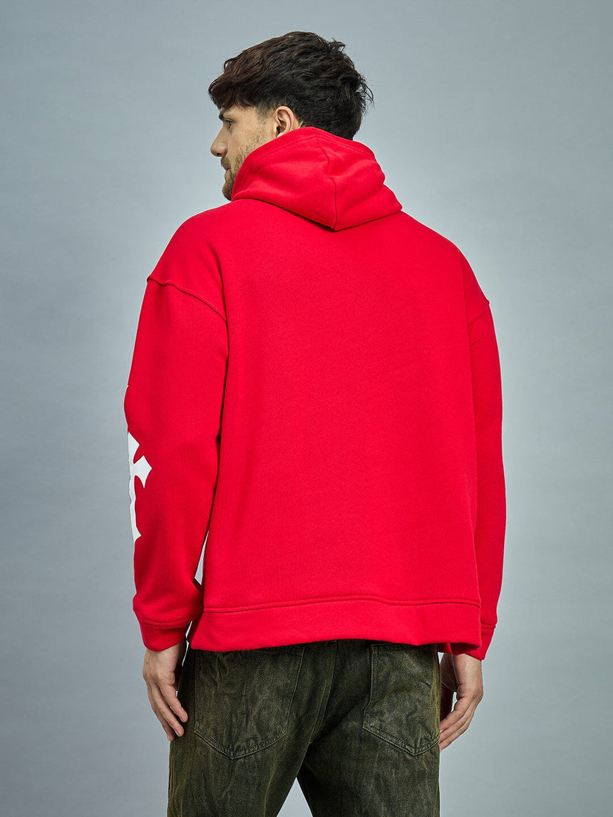 Red Fleece Rib Cage Graphic Oversized Hoodie Sweatshirts Fugazee
