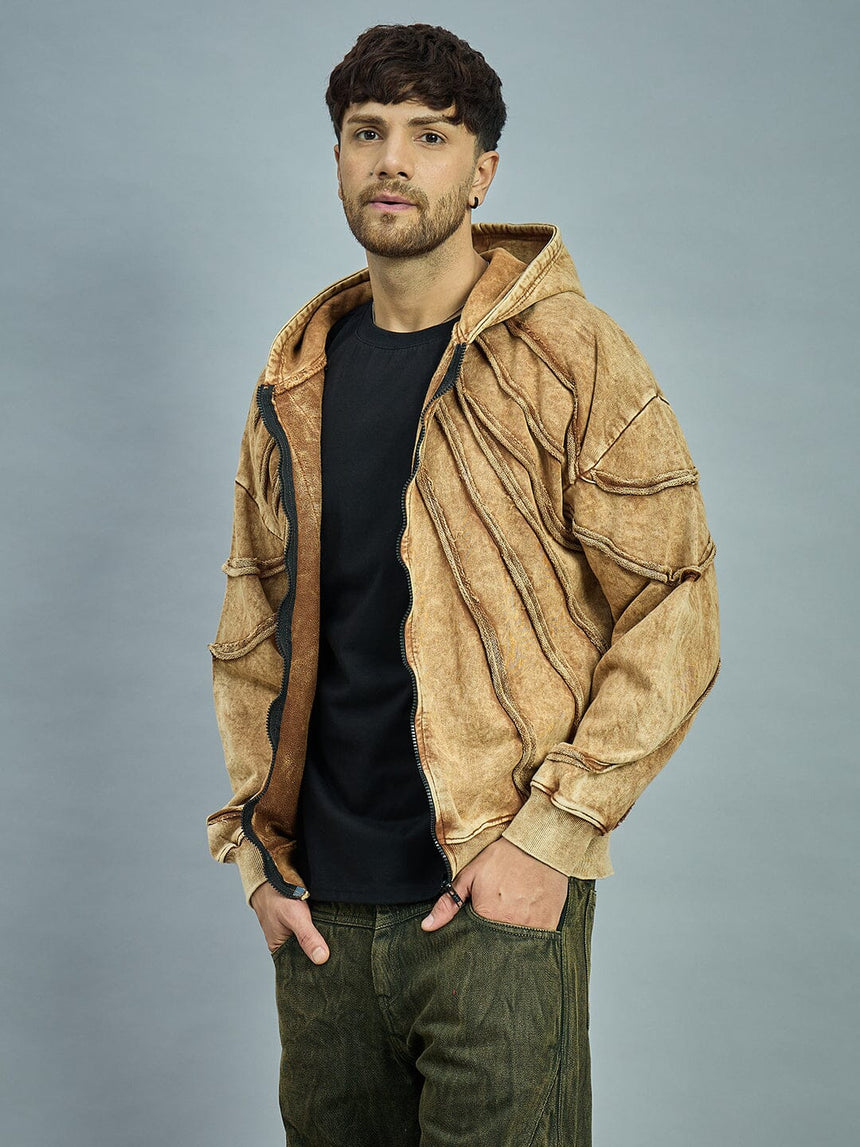 Clay Dyed Pleated Raw Edge Oversized Hoodie Sweatshirts Fugazee