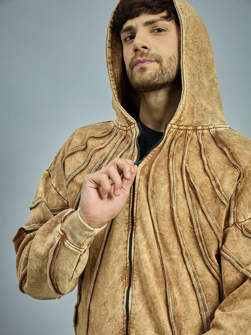 Clay Dyed Pleated Raw Edge Oversized Hoodie Sweatshirts Fugazee