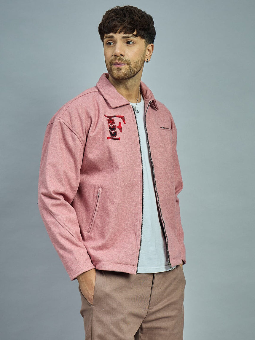 Dusty Pink Melange Woollen Harrington Jacket Jackets Fugazee