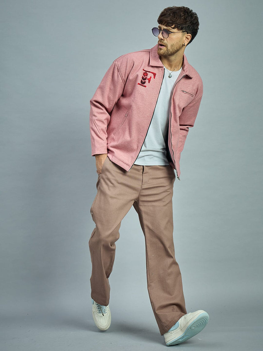 Dusty Pink Melange Woollen Harrington Jacket Jackets Fugazee