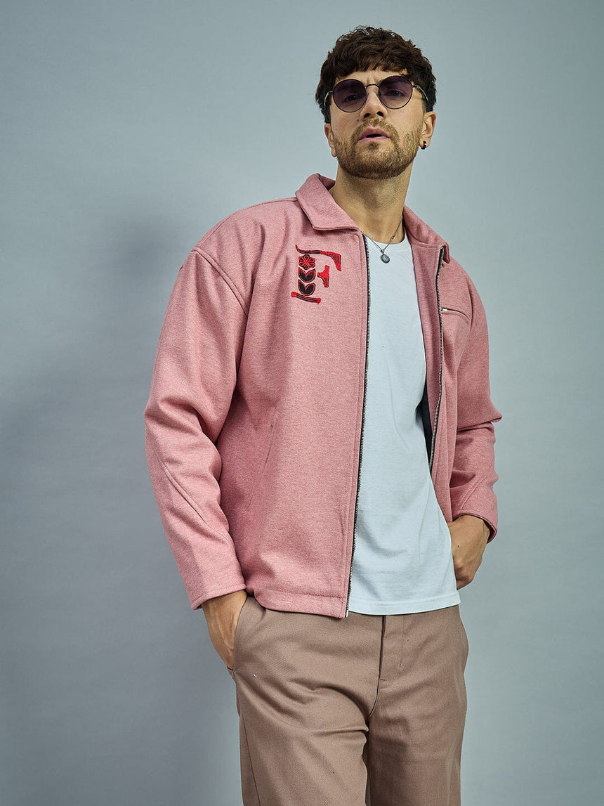 Dusty Pink Melange Woollen Harrington Jacket Jackets Fugazee