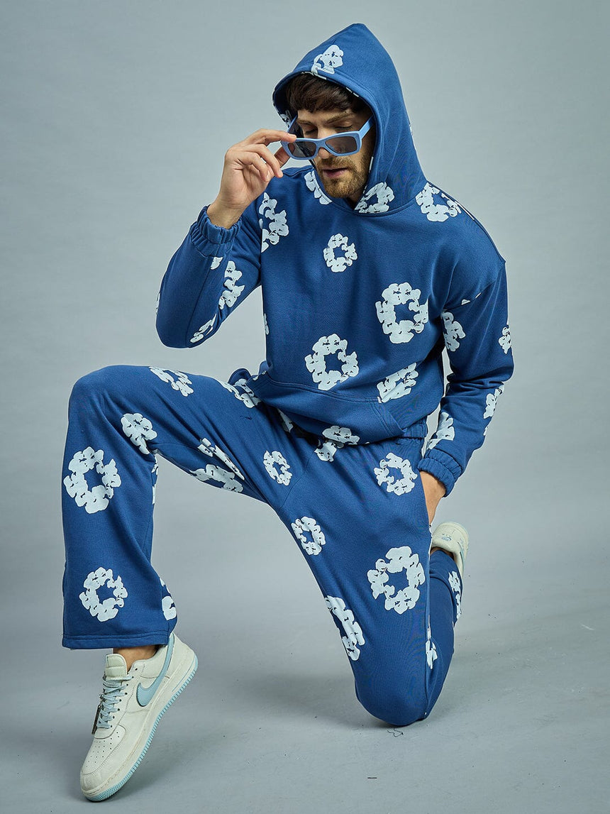 Navy Floral Oversized Hoodie Sweatshirts Fugazee
