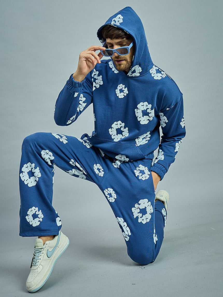 Navy Floral Oversized Tracksuit Tracksuits Fugazee