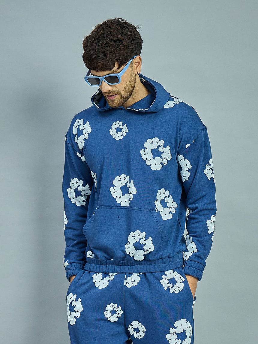 Navy Floral Oversized Hoodie Sweatshirts Fugazee