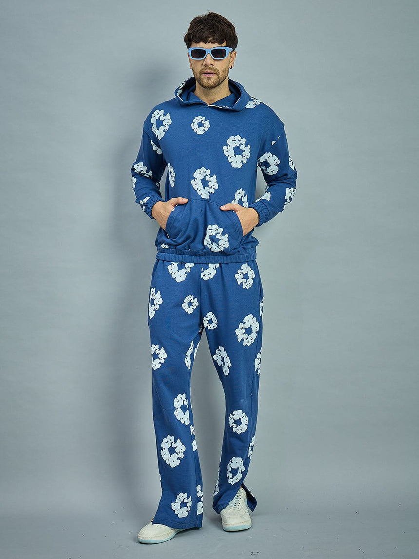 Navy Floral Oversized Tracksuit Tracksuits Fugazee